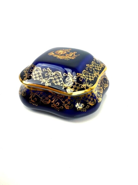 Limoges Other - LIMOGES FRANCE Ornate Gold Gilded Cobalt Blue Porcelain Trinket‎ Box